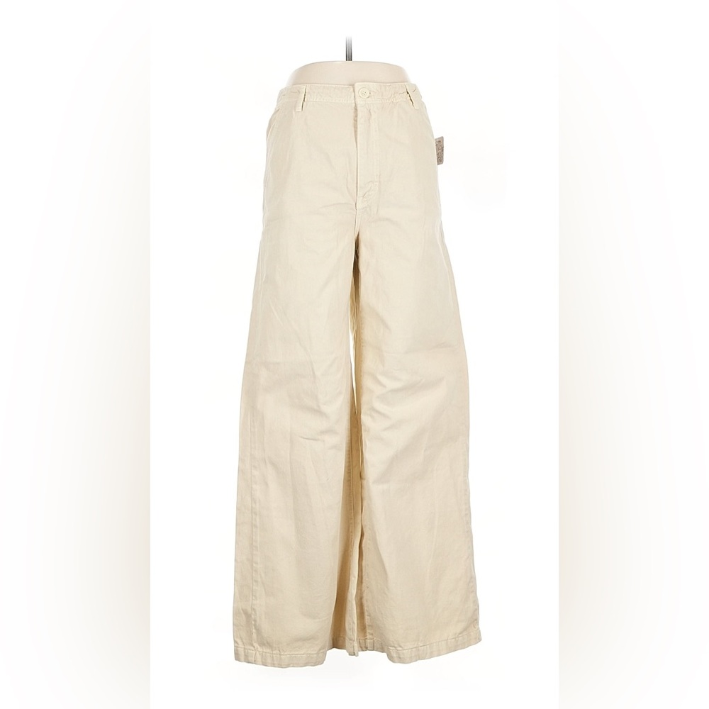 Free People Wide-Leg Cream Trouser Chino Pants with Patch Pockets